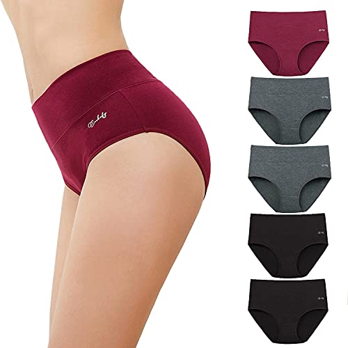 anqier Unterhosen Damen, 5er Pack Stretch Baumwolle Hohe Taille Slips Damen Atmungsaktiv Panties Weich Frauen Unterwäsche von anqier