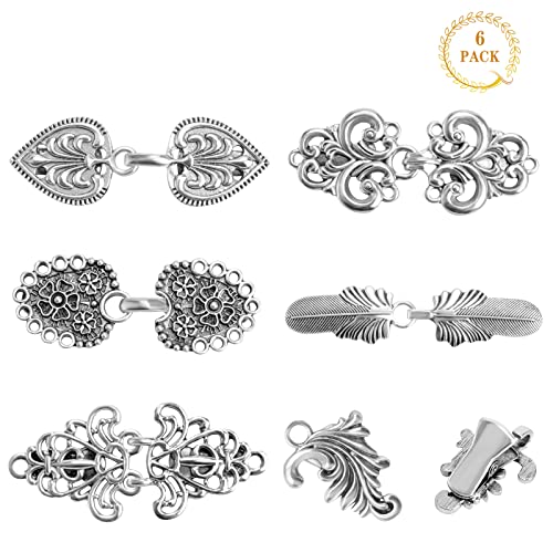 Anruyi 6 Stück Pullover Clips Vintage Pullover Clips Antike Schal Clip Legierung Cardigan Clip Sweater Cardigan Clips Kragen Metallclip Schal verschlüsse für jacken Kleidung Strickjacke(6 Stile) von Anruyi