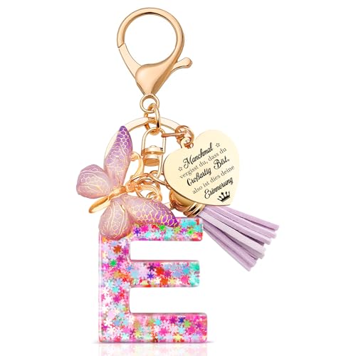 Anruzon Schlüsselanhänger Mädchen - Buchstabe Schlüssel - Anhänger Schmetterling Schlüsselanhänger - Einschulung Geschenk - Mitgebsel - Keychain Geschenk für Kinder, Mädchen, Frauen - Rosa von Anruzon
