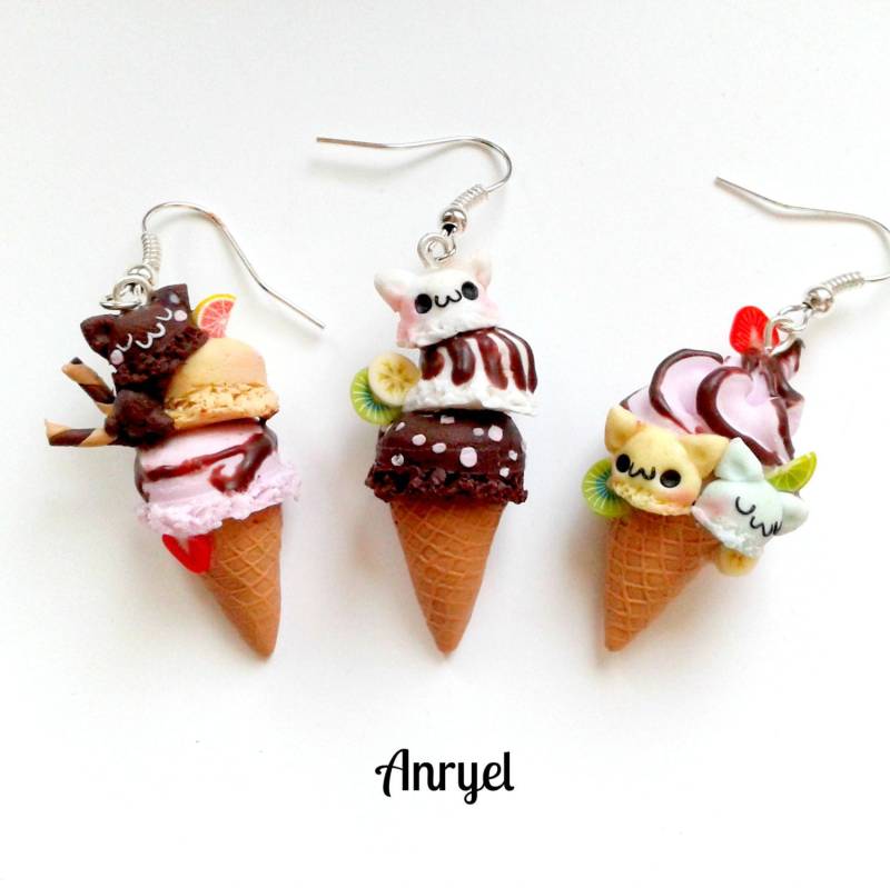 Eis Ohrringe - Katze Kätzchen Früchte Sommer Kawaii Fimo Handmade Funny von Anryel