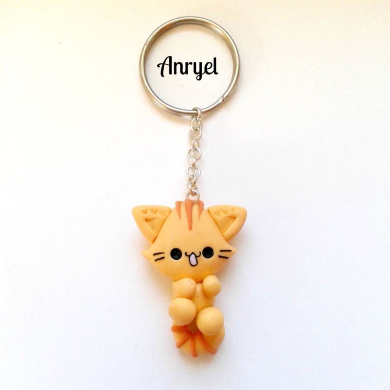 Katzen Schlüsselanhänger - Süßer Kawaii Lustiger Fimo Handgemachter Anpassbarer von Anryel