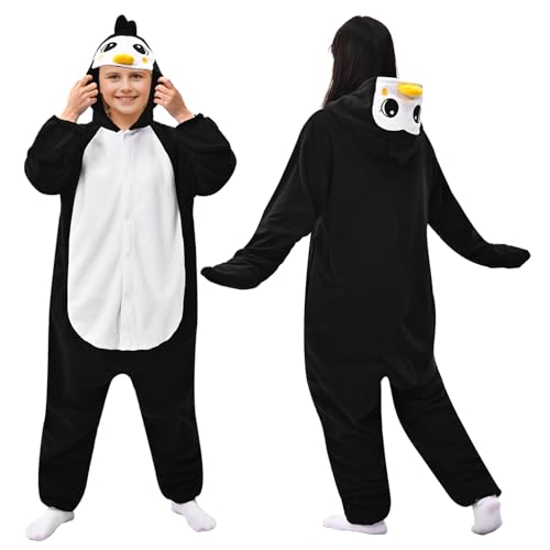 Ansamy Pinguin Kostüm Kinder Faschingskostüme Pinguin Schlafanzug kuschelig Plüsch Pyjamas Jumpsuit Tier Cosplay Kostüm für Erwachsene Kinder, Unisex von Ansamy