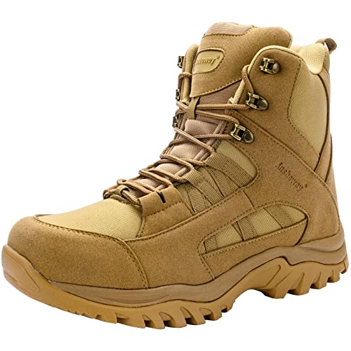 Ansbowey Stiefel Herren Wanderschuhe Damen Army Combat Boots mit YKK-Zipper Verschleißfest Rutschfeste Outdoor Trekkingschuhe Militär & Einsatzstiefel Braun 42EU von Ansbowey