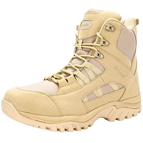 Ansbowey Stiefel Herren Wanderschuhe Damen Army Combat Boots mit YKK-Zipper Verschleißfest Rutschfeste Outdoor Trekkingschuhe Militär & Einsatzstiefel Sand 41EU von Ansbowey