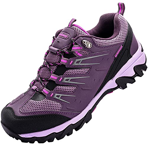 Ansbowey Wanderschuhe Damen Herren Low Trekkingschuhe Wasserdicht rutschfest Atmungsaktiv Outdoor Reisen Wanderhalbschuhe für Unisex-Erwachsene Purple 36 EU von Ansbowey