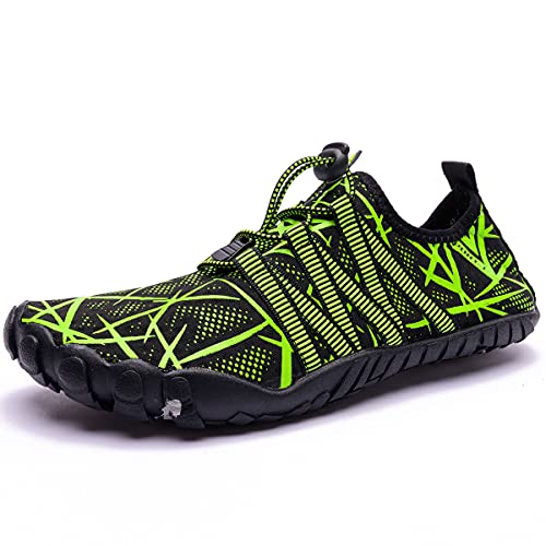 Ansbowey Wasserschuhe Damen Schnell Trocknend Strandschuhe rutschfeste Aquaschuhe Herren Leicht Schwimmschuhe Badeschuhe Barfuß Schuhe Unisex Schwarz Grün 38EU von Ansbowey