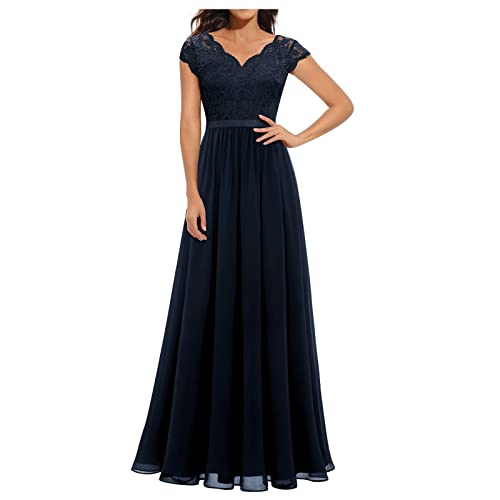Abendkleider Elegant Für Hochzeit Festliche Kleid Hochzeitsgast Damen Lang Chiffon Abendkleid Spitze A Linie Ballkleid Frauen V Ausschnitt Partykleid Hohe Taille Brautjungfernkleider von Ansenesna
