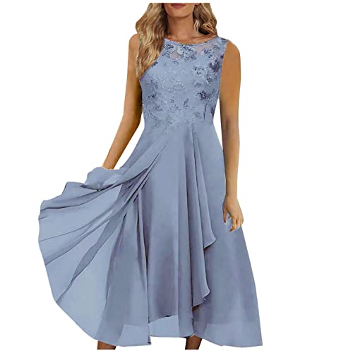 Abendkleider Elegant Für Hochzeit Midi Kleid Hochzeitsgast Damen Sommer mit Ärmeln Abschlusskleid Spitze Chiffon Brautjungfernkleider Frauen Asymmetrisch Festliche Kleider Ballkleider von Ansenesna