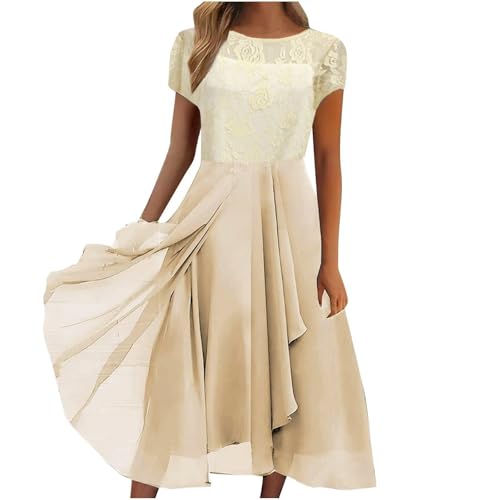 Abendkleider Elegant Für Hochzeit Midi Kleid Hochzeitsgast Damen Sommer mit Ärmeln Abschlusskleid Spitze Chiffon Brautjungfernkleider Frauen Asymmetrisch Festliche Kleider Ballkleider von Ansenesna