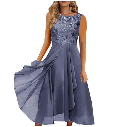 Abendkleider Elegant Für Hochzeit Midi Kleid Hochzeitsgast Damen Sommer mit Ärmeln Abschlusskleid Spitze Chiffon Brautjungfernkleider Frauen Asymmetrisch Festliche Kleider Ballkleider von Ansenesna