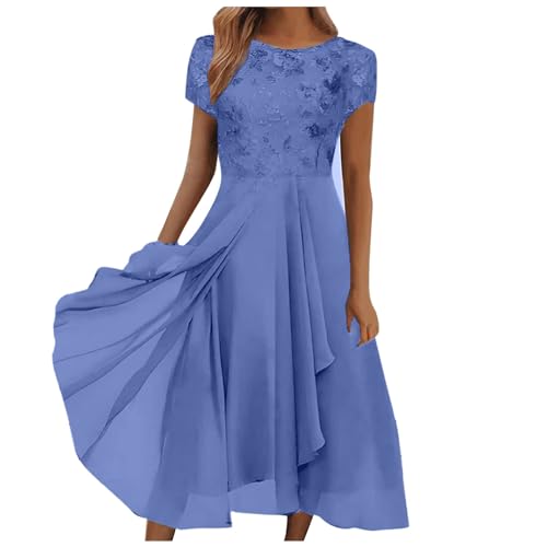 Abendkleider Elegant Für Hochzeit Midi Kleid Hochzeitsgast Damen Sommer mit Ärmeln Abschlusskleid Spitze Chiffon Brautjungfernkleider Frauen Asymmetrisch Festliche Kleider Ballkleider von Ansenesna
