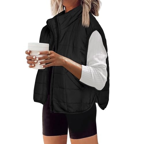 Ansenesna Ärmellose Weste Damen Elegant Winter Leichte Steppweste Damen Kurz Ohne Kapuze Winterjacke Warm Ohne Ärmel Wintermantel mit Reissverschluss Stehkragen Jacke Mantel von Ansenesna
