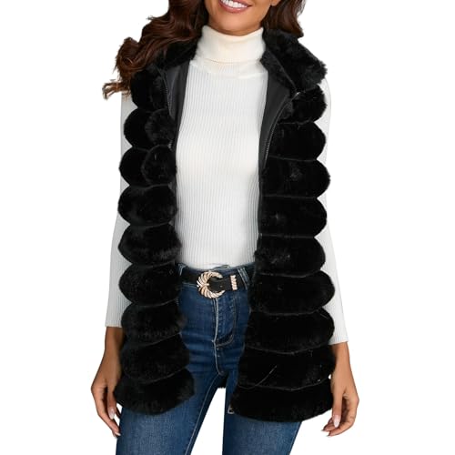 Ansenesna Ärmellose Weste Damen Fell Flauschig Weste Damen Winter Pelz Felljacke Frauen Elegant Warm Wintermantel mit Reissverschluss Pelzmantel Plüsch Jacke Ohne Kapuze Kunstfell Mantel von Ansenesna