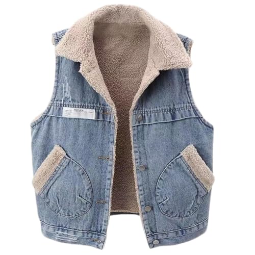 Ansenesna Ärmellose Weste Damen Gefüttert Weste Damen Winter Warm Jeansjacke Frauen Elegant Innenfutter Wintermantel Jeans Mit Knöpfen Weste Ohne Kapuze Damen-Jacken Fellkragen Mantel von Ansenesna
