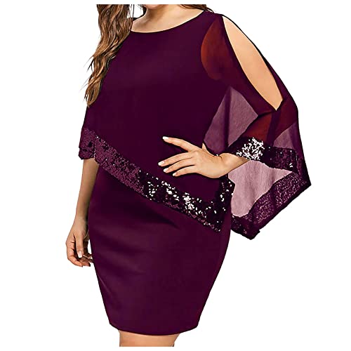 Ansenesna Abendkleid Damen Große Größen Chiffon Festliche Kleider Für Mollige Kurz Pailetten Abendkleider Frauen Elegant Asymmetrisch Silvester Kleid Hochzeit Partykleid von Ansenesna