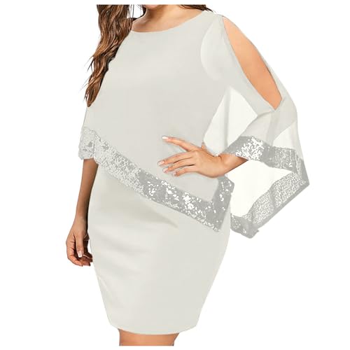 Ansenesna Abendkleid Damen Große Größen Chiffon Festliche Kleider Für Mollige Kurz Pailetten Abendkleider Frauen Elegant Asymmetrisch Silvester Kleid Hochzeit Partykleid von Ansenesna