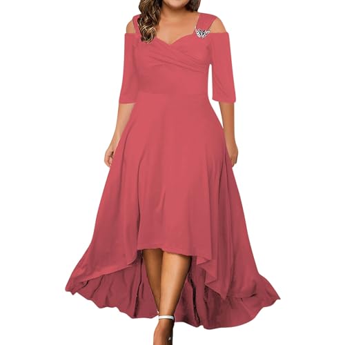 Ansenesna Abendkleid Damen Große Größen V Ausschnitt Kleider Für Mollige Frauen Cold Shoulder Halbarm Abendkleider Elegant Festliche Kleid Vorne Kurz Hinten Lang Partykleid von Ansenesna