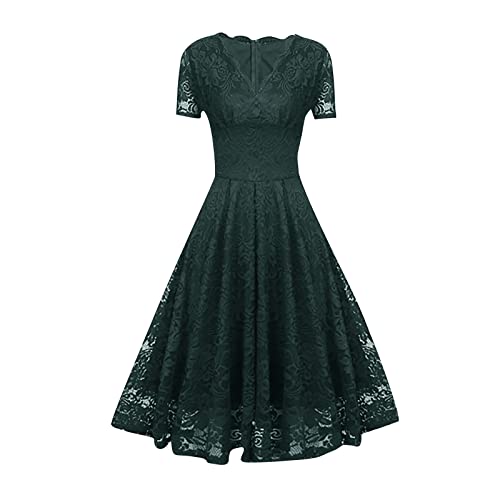 Ansenesna Abendkleid Für Hochzeit Damen Knielang Elegant Vokuhila Kleid Frauen Mit ärmeln V Ausschnitt Cocktailkleid A Linie Spitze Festlich Bordeaux Partykleid von Ansenesna