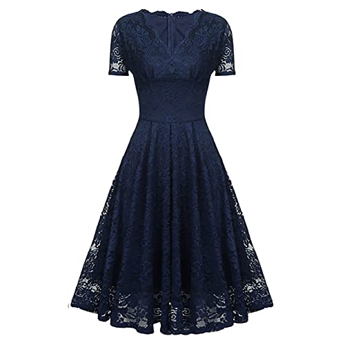 Ansenesna Abendkleid Für Hochzeit Damen Knielang Elegant Vokuhila Kleid Frauen Mit ärmeln V Ausschnitt Cocktailkleid A Linie Spitze Festlich Bordeaux Partykleid von Ansenesna