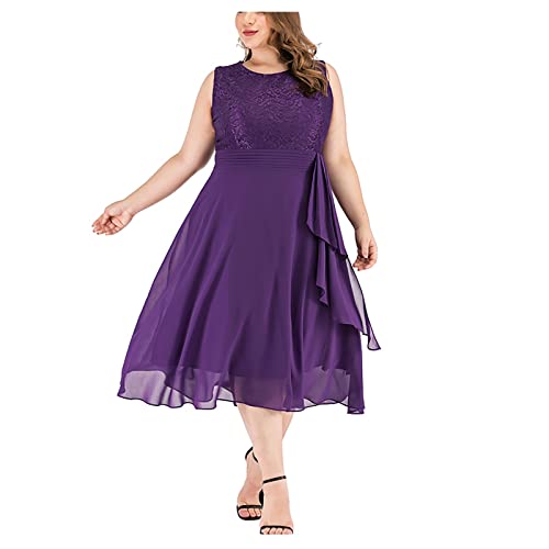 Ansenesna Abendkleid Für Mollige Damen Große Größen Abendkleider Elegant Für Hochzeit Festliches Kleid Spitze Vokuhila Kleider Frauen Ärmellos A Linie Knielang Cocktailkleid Hochzeitsgast Partykleid von Ansenesna