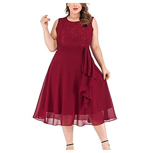 Ansenesna Abendkleid Für Mollige Damen Große Größen Abendkleider Elegant Für Hochzeit Festliches Kleid Spitze Vokuhila Kleider Frauen Ärmellos A Linie Knielang Cocktailkleid Hochzeitsgast Partykleid von Ansenesna