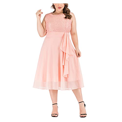 Ansenesna Abendkleid Für Mollige Damen Große Größen Abendkleider Elegant Für Hochzeit Festliches Kleid Spitze Vokuhila Kleider Frauen Ärmellos A Linie Knielang Cocktailkleid Hochzeitsgast Partykleid von Ansenesna