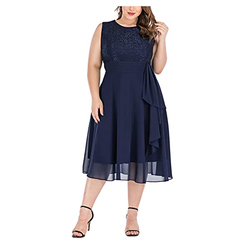 Ansenesna Abendkleid Für Mollige Damen Große Größen Abendkleider Elegant Für Hochzeit Festliches Kleid Spitze Vokuhila Kleider Frauen Ärmellos A Linie Knielang Cocktailkleid Hochzeitsgast Partykleid von Ansenesna