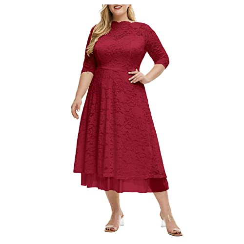 Ansenesna Abendkleid Für Mollige Damen Spitze Kleid Damen Große Größen Abendkleider Elegant Für Hochzeit Festliche Kleider Frauen 3/4 ärmel Silvester Kleid Wadenlang Partykleid Ballkleid von Ansenesna