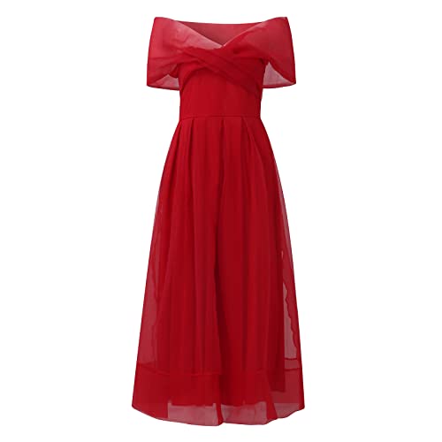 Ansenesna Abendkleid Off Shoulder Damen Vokuhila Party Kleid Elegant Frauen Schulterfrei Wadenlang Festliche Partykleid Ballkleid Mittellange Abendmode Kleider von Ansenesna