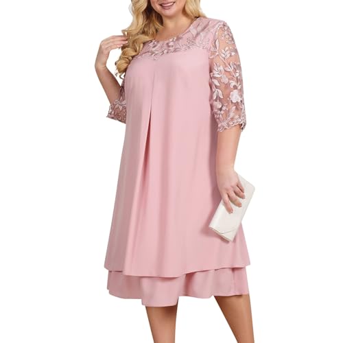 Ansenesna Abendkleider Elegant Für Hochzeit Große Größen Chiffon Kleid Hochzeitsgast Damen Sommer Midi Festliche Kleider Für Mollige Frauen Ballkleid mit Ärmel Spitze Abschlusskleider Partykleid von Ansenesna