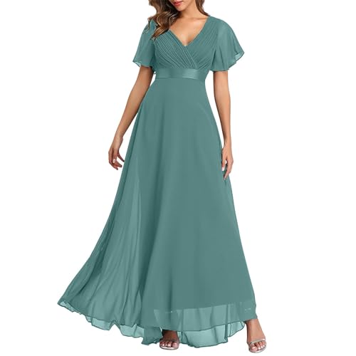 Ansenesna Abendkleider Elegant Für Hochzeit Lang Kleid Hochzeitsgast Damen mit Ärmeln Festliche Kleider Damen Sommer Spitze Brautjungfernkleider Frauen Midi Damenkleider Festlich Ballkleider von Ansenesna
