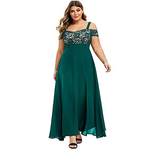 Ansenesna Abendkleider Lang Für Mollige Damen Off Shoulder Spitze Elegant Kleid Frauen Große Größen Party Festlich Maxikleid (Grün,XXL) von Ansenesna