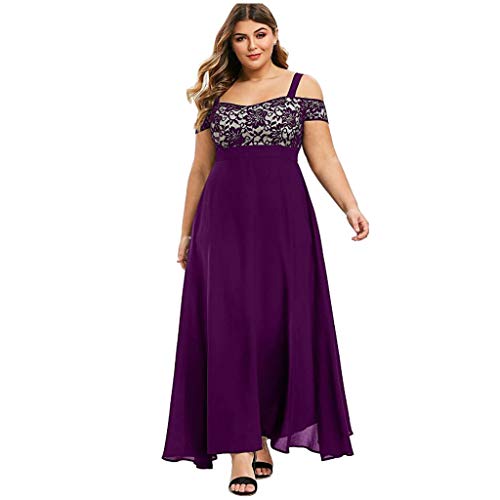 Ansenesna Abendkleider Lang Für Mollige Damen Off Shoulder Spitze Elegant Kleid Frauen Große Größen Party Festlich Maxikleid (Violett,XXXXL) von Ansenesna