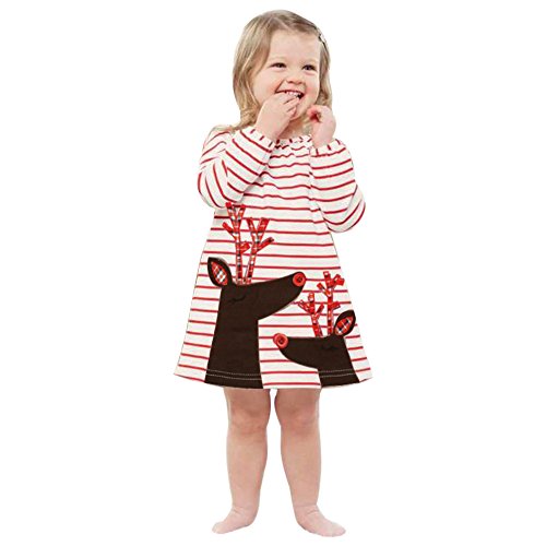 Ansenesna Baby Weihnachten Kleid Prinzessin Mädchen Baumwolle Soft Elegant Streifen Weihnachts Kleider (100, Weiss) von Ansenesna