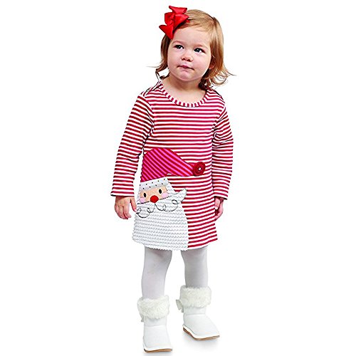 Ansenesna Baby Weihnachten Kleid Prinzessin Mädchen Baumwolle Soft Elegant Streifen Weihnachts Kleider (110, Rot) von Ansenesna