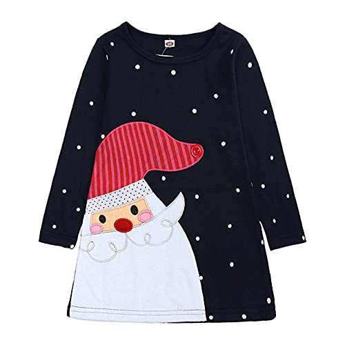 Ansenesna Baby Weihnachten Kleid Prinzessin Mädchen Elch Hirsch Weihnachtsmann Christmas Streifen Baumwolle Soft Elegant Weihnachts Kleider (120, X Blau) von Ansenesna