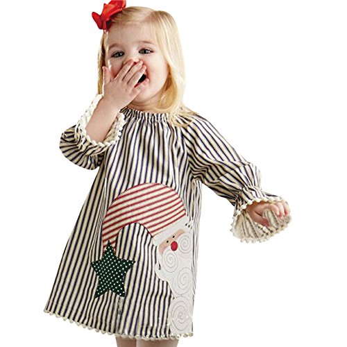 Ansenesna Baby Weihnachten Kleid Prinzessin Mädchen Elch Hirsch Weihnachtsmann Christmas Streifen Baumwolle Soft Elegant Weihnachts Kleider (90, Weiss 2) von Ansenesna