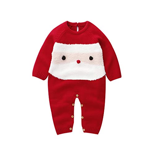 Ansenesna Baby Weihnachten Kleidung Junge Mädchen Strampler Langarm Winter Warm Overall Christmas Outfit Weihnachtskleidung (Rot,80) von Ansenesna