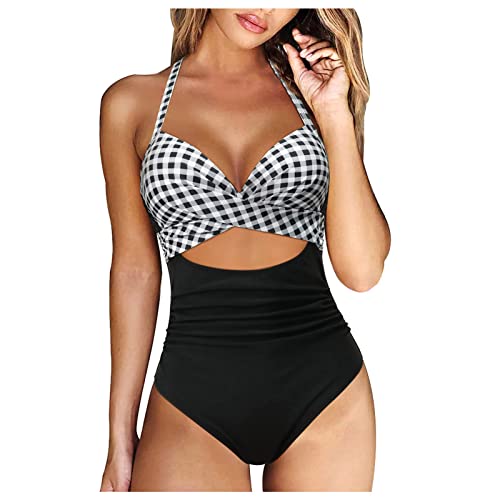 Ansenesna Badeanzug Damen Curvy Push Up Bikini Mit Bügel Brüste Pads Frauen Bademode Bauchweg Mit Bein Badeanzüge Einteiler Verstellbare Träger Badeanzug Hoher Beinausschnitt von Ansenesna