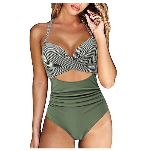 Ansenesna Badeanzug Damen Curvy Push Up Bikini Mit Bügel Brüste Pads Frauen Bademode Bauchweg Mit Bein Badeanzüge Einteiler Verstellbare Träger Badeanzug Hoher Beinausschnitt von Ansenesna