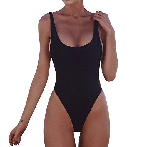 Ansenesna Badeanzug Hoher Beinausschnitt Damen Bauchweg Figurformend Bikini Push Up Frauen Rückenfrei Verstellbare Träger Bademode Strand Schwimmen Badeanzüge (Schwarz,M) von Ansenesna