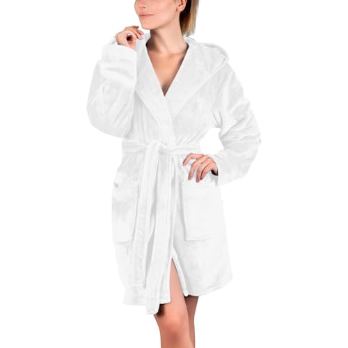 Ansenesna Bademantel Damen Flauschig Kurz Winter Bademantel Damen mit Kapuze Fleece Bademäntel Kuschelig Plüsch Schlafanzug Frauen Warm Bathrobe Kuschel Elegant Flauschiger Morgenmantel von Ansenesna