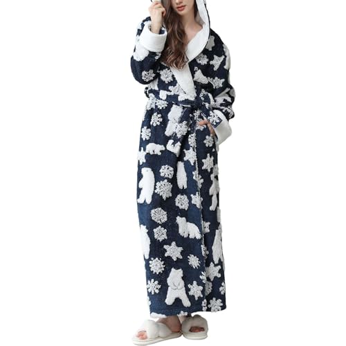 Ansenesna Bademantel Damen Flauschig Lang Weihnachts Bademantel Damen mit Kapuze Fleece Bademäntel Kuschelig Warm Plüsch Schlafanzug Frauen Winter Bathrobe Kuschel Gefütterte Morgenmantel von Ansenesna