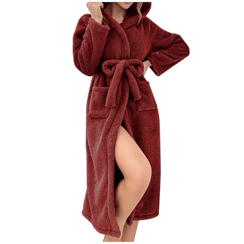 Ansenesna Bademantel Damen Flauschig Lang Winter Bademantel Damen mit Kapuze Fleece Bademäntel Kuschelig Warm Plüsch Schlafanzug Frauen Kuschel Elegant Bathrobe Flauschiger Morgenmantel von Ansenesna
