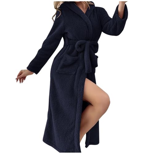 Ansenesna Bademantel Damen Flauschig Lang Winter Bademantel Damen mit Kapuze Fleece Bademäntel Kuschelig Warm Plüsch Schlafanzug Frauen Kuschel Elegant Bathrobe Flauschiger Morgenmantel von Ansenesna