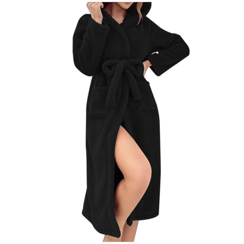 Ansenesna Bademantel Damen Flauschig Lang Winter Bademantel Damen mit Kapuze Fleece Bademäntel Kuschelig Warm Plüsch Schlafanzug Frauen Kuschel Elegant Bathrobe Flauschiger Morgenmantel von Ansenesna