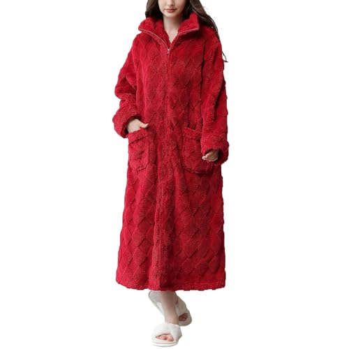 Ansenesna Bademantel Damen Flauschig Lang Winter Bademantel Damen mit Reißverschluss Fleece Bademäntel Kuschelig Warm Plüsch Schlafanzug Frauen Kuschel Elegant Bathrobe Flauschiger Morgenmantel von Ansenesna