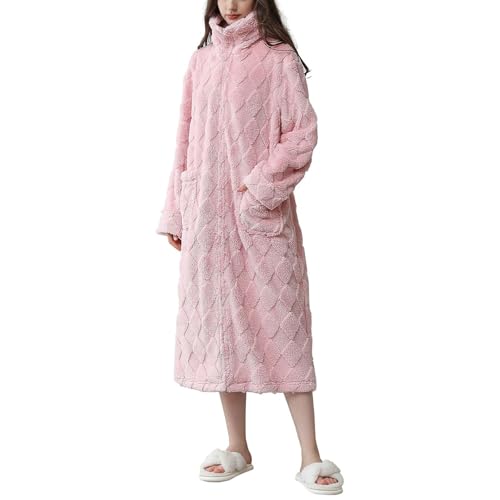 Ansenesna Bademantel Damen Flauschig Lang Winter Bademantel Damen mit Reißverschluss Fleece Bademäntel Kuschelig Warm Plüsch Schlafanzug Frauen Kuschel Elegant Bathrobe Flauschiger Morgenmantel von Ansenesna