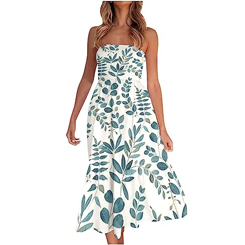 Ansenesna Bandeau Kleid Damen Lang Gesmoktes Kleider Damen Sommer Blumen Sommerkleid Elegant Off Shoulder Strandkleid Frauen Rüschen Leichte Sommerkleider Damen Leicht Und Luftig Maxikleid von Ansenesna