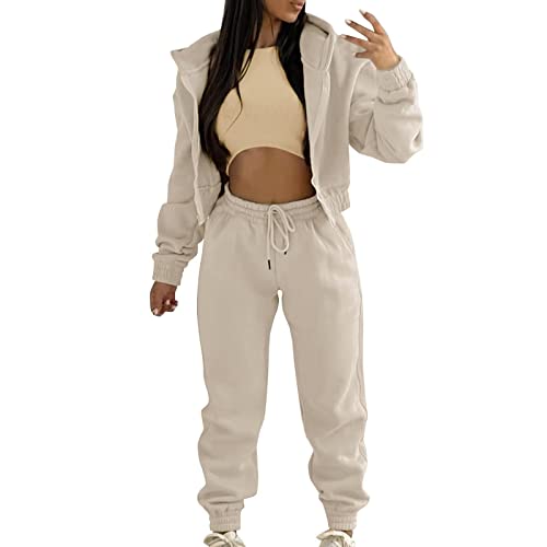 Ansenesna Bauchfreier Jogginganzug 3 Teilig Damen Mit Kapuze Zweiteiler Trainingsanzug Damen Bauchfrei Sportanzug Frauen Crop Jogging Jogginganzug Frauen Zweiteilig Sport Hosenanzug Im Joggingstyle von Ansenesna